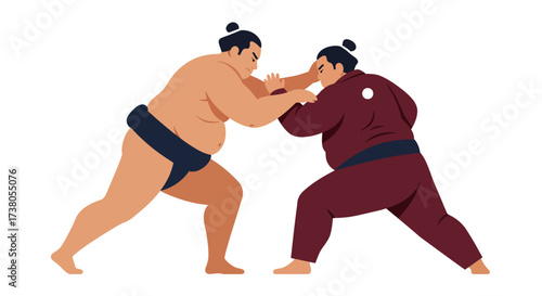 Two Sumo Wrestlers Engaging in a Bout.