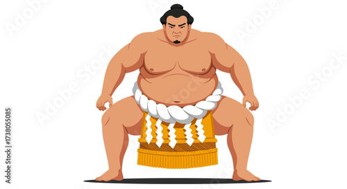 Cartoon Sumo Wrestler in Mawashi Ready to Fight.