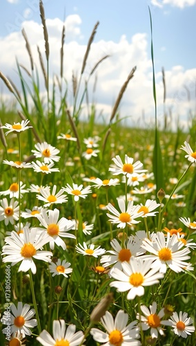 Nature Background with White Wildflowers