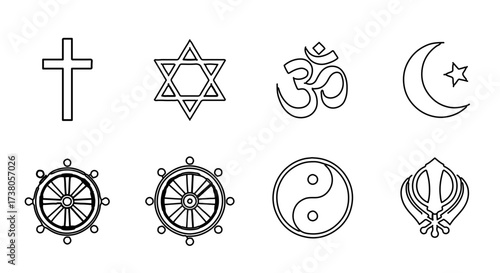 Religious symbols, vector illustration of different religions and beliefs
