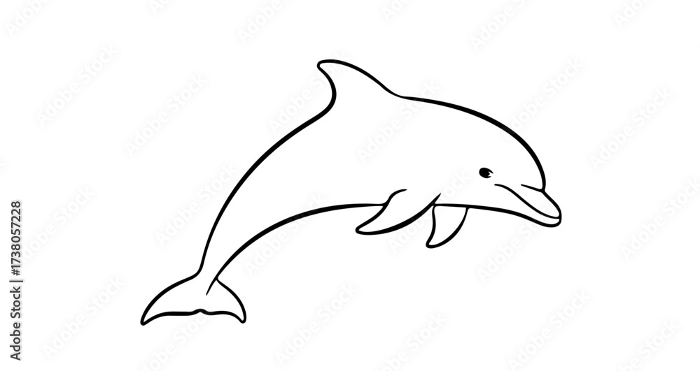 Obraz premium Illustration of a dolphin jumping out of the water, black and white drawing