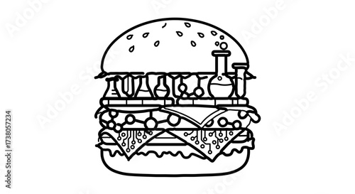 Illustration of a science burger, a creative fusion of food and science concept