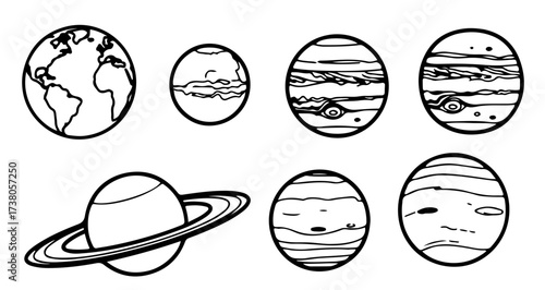 Illustration of planets in the solar system, including earth and saturn