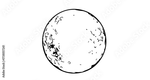 Illustration of a full moon, with craters and shadows, in a simple black and white style