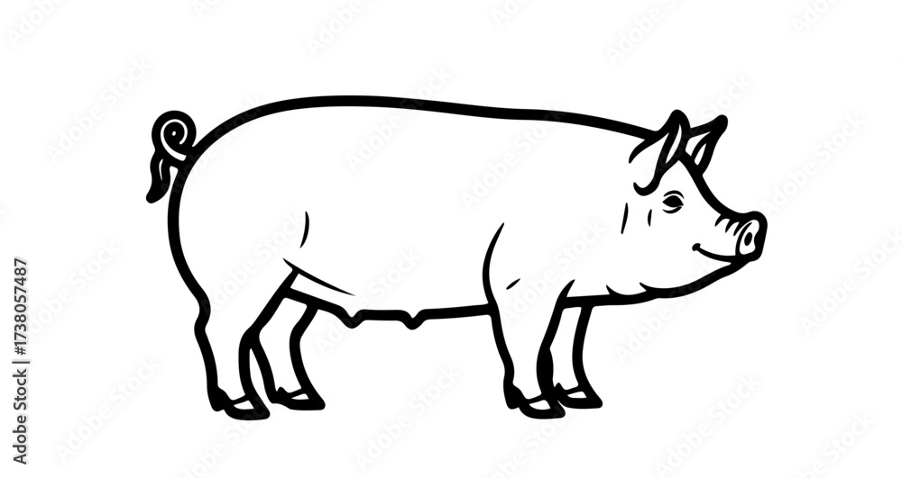 Obraz premium Simple line drawing of a pig, a farm animal illustration
