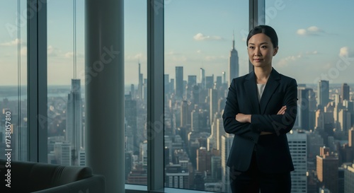 Business woman in front of building