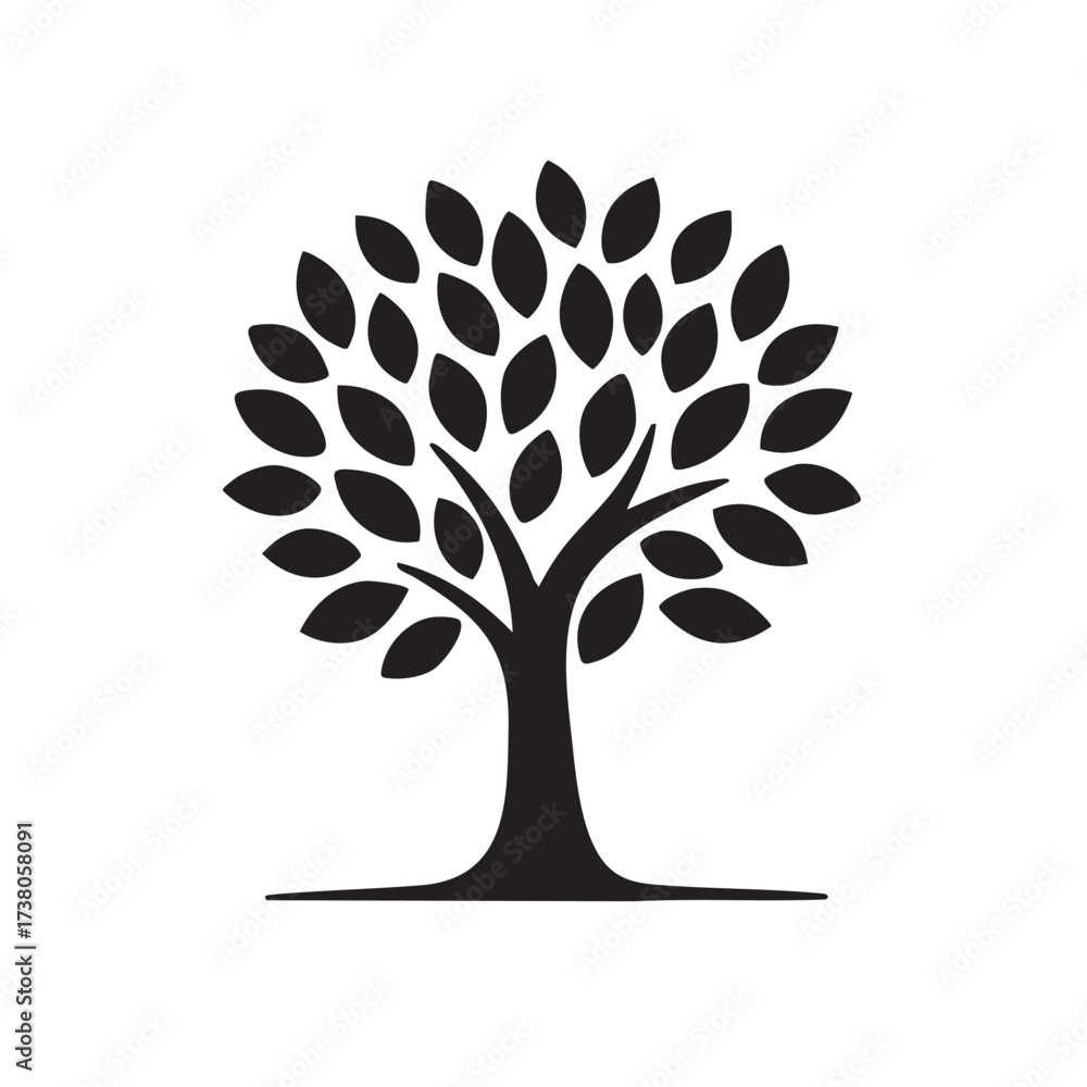Obraz premium Abstract Tree Leaf Silhouette – Eco-Friendly Icon