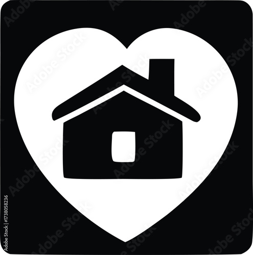 Heart shaped home icon symbolizing love and safety for your dwelling and family life concept