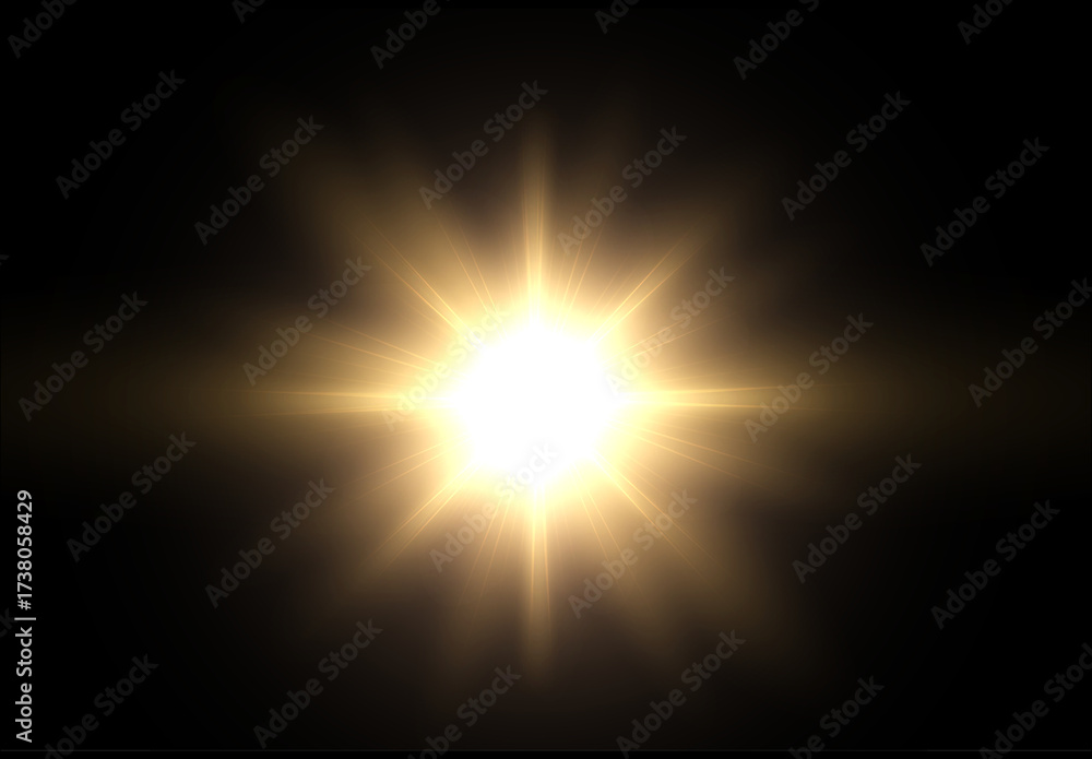 Obraz premium Flash, realistic highlights, glowing effects, camera light, sunlight reflection, stars, isolated highlights, sparkling highlights. Isolated on transparent background, png. Celestial, space 