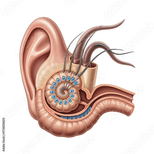 Meticulous Digital Painting of the Inner Ear's Cochlea and Sound Perception