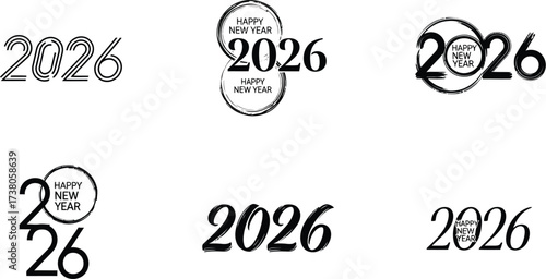 Modern typography designs celebrating the arrival of the new year 2026 with festive flair.