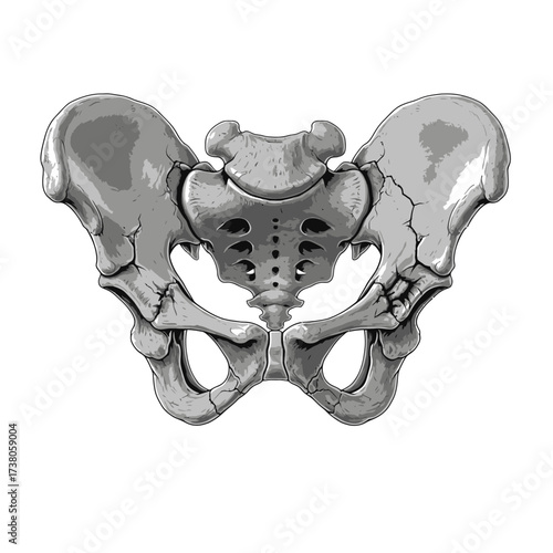 Forensic Reconstruction: Human Pelvis Trauma, High-Contrast Art