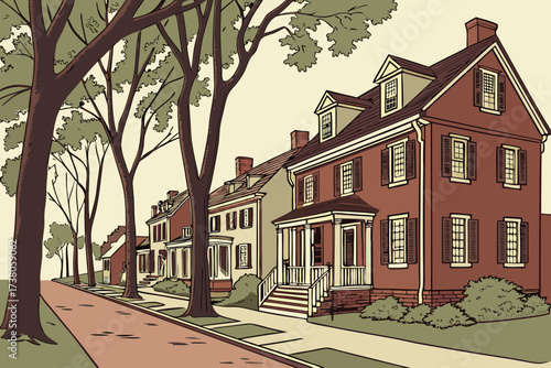 Old Town Dover in Delaware, colonial homes with red bricks, white shutters, and leafy historic streets