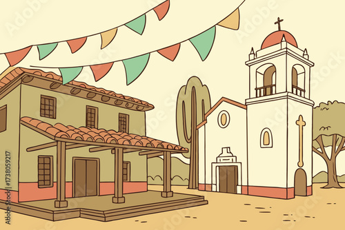 Old Town San Diego in California, preserved adobe buildings and lively Mexican plazas with bright papel picado