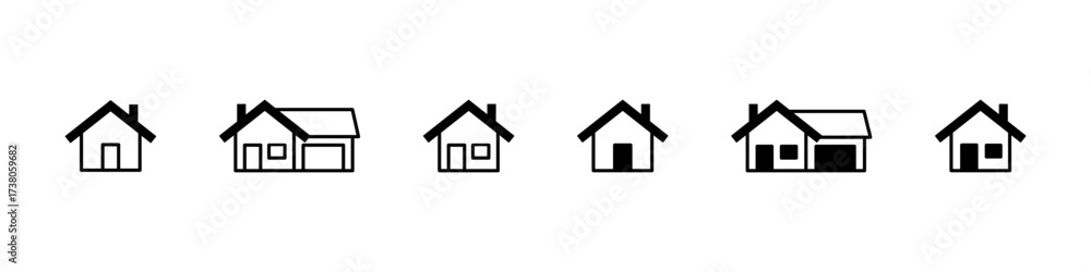 Fototapeta premium House icon. Home sign vector set. Real estate isolated sign. Home construction black icon. House line design set. Home building vector icons. Real estate silhouette vector set.