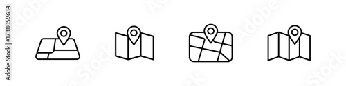 Map icon set. Isolated map vector set. Address location sign. Travel navigation mark. Route destination marker. Tour trip icon. Map icon vector set.