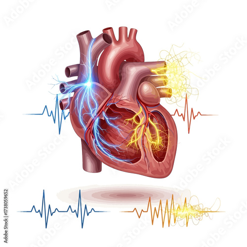 Cardiac Arrhythmia: Electrical Impulses and Irregular Heartbeat Diagram