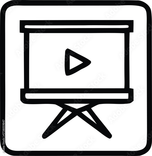 Hand-drawn play button icon on projection screen for online video content and presentations