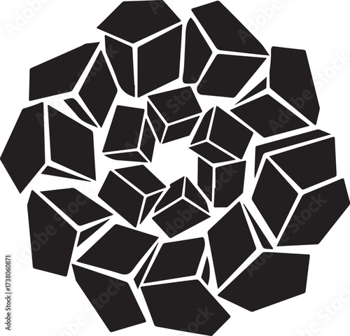 Geometric fractal spiral pattern in black