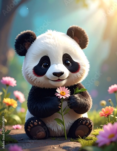 Cute panda with flower