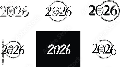 Modern graphic designs celebrating the arrival of the new year 2026 with festive typography.