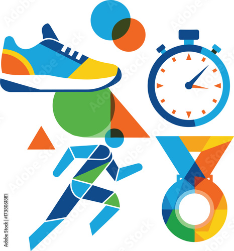 Abstract Geometric Running & Marathon Icons.