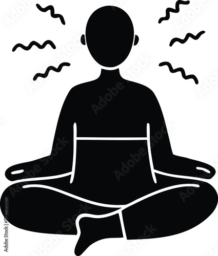 Silhouette of a person meditating in a lotus pose with radiating waves symbolizing inner peace and spiritual practice for wellness