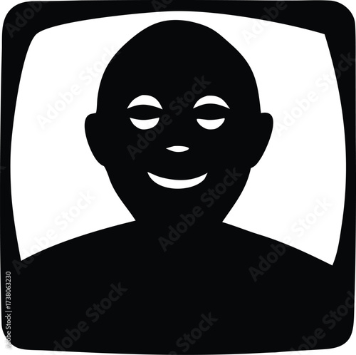 Simple silhouette of a person's face and shoulders with eyes closed and a smile