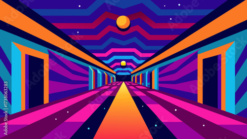 Hallway perspective with colorful design