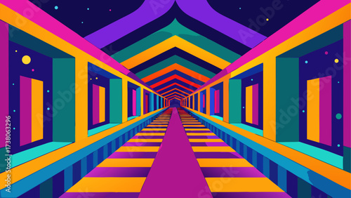 Colorful tunnel perspective illustration