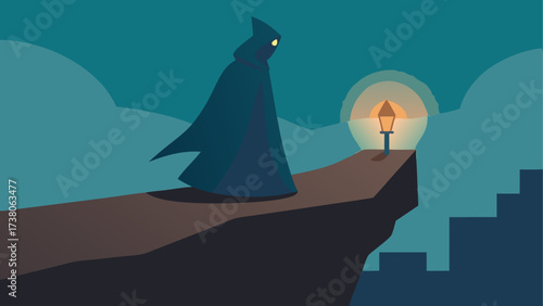 Figure in cloak near a glowing lamppost