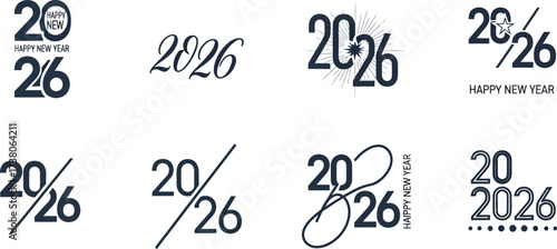 Diverse celebratory typography for the New Year 2026, perfect for festive designs.
