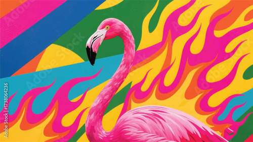 Hot Flamingo Bird Illustrator Artwork Banner Background Design Template 