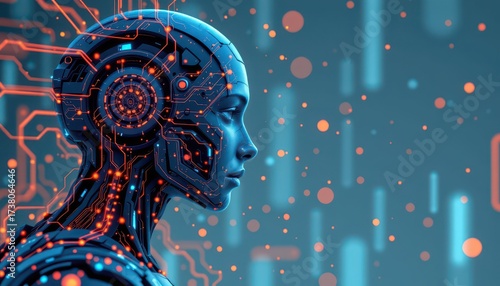 Wallpaper Mural Futuristic Cybernetic Human Profile with Digital Circuitry Torontodigital.ca