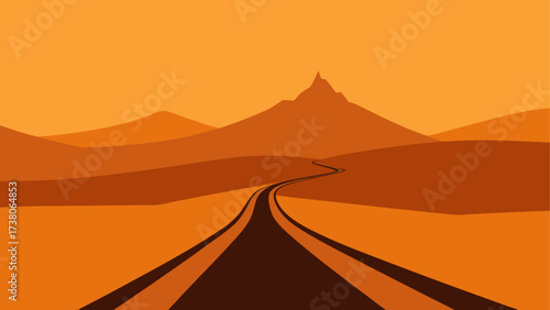 Winding road through desert landscape art