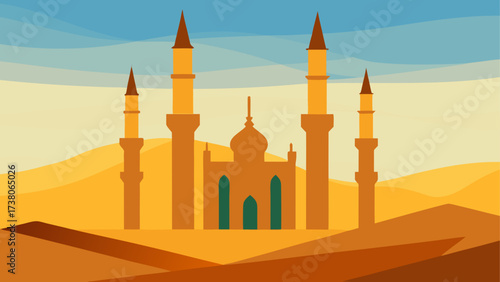 Illustration of a mosque in the desert