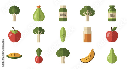 Assortment of fresh fruits, vegetables, and healthy drinks for a balanced diet.