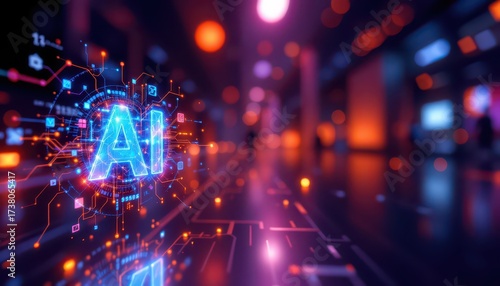 Wallpaper Mural Futuristic Digital Network with Glowing Ai Letters Torontodigital.ca