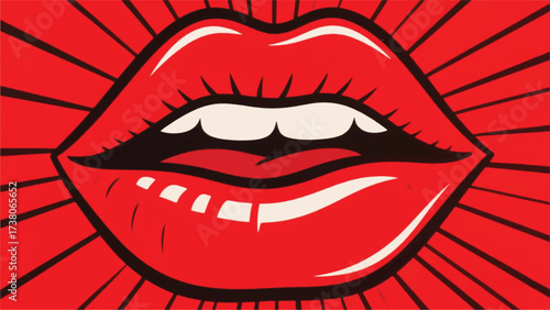 Sexy Red Mouth of Woman Illustrator Artwork Banner Background Design Template 