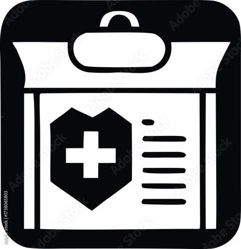 Modern icon of a medical clipboard with a shield and cross symbol representing healthcare records and patient information security