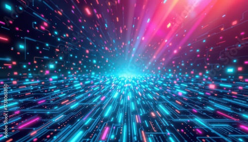 Wallpaper Mural Futuristic Digital Explosion with Neon Light Trails Torontodigital.ca