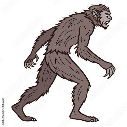 Brown werewolf mid transformation on white background