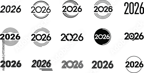 Modern typographic designs featuring the year 2026 in various creative styles.