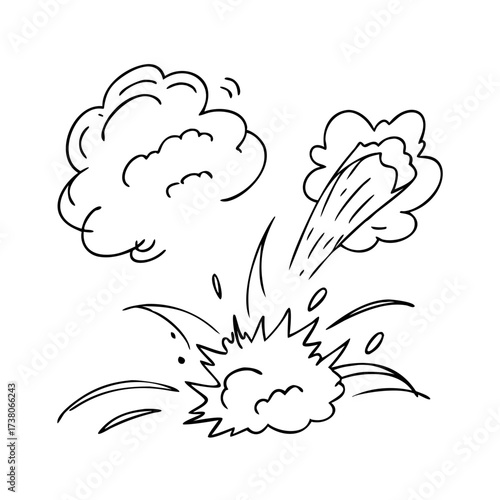 Line speed cartoon effect, boom explosive motion line element set. Comic boom burst, explosive smoke, line speed cartoon vector icon. Hand drawn sketch doodle action effect