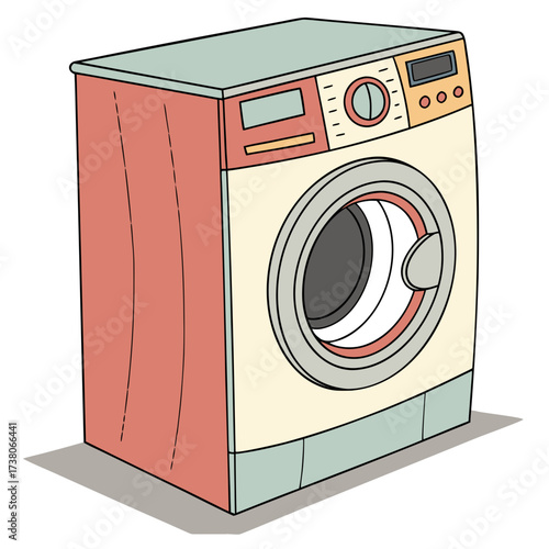 Cartoon washing machine with digital display and round door