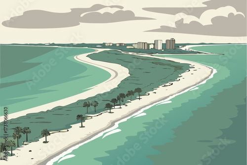 Pensacola Beach in Florida, long sandy barrier island with emerald Gulf waters