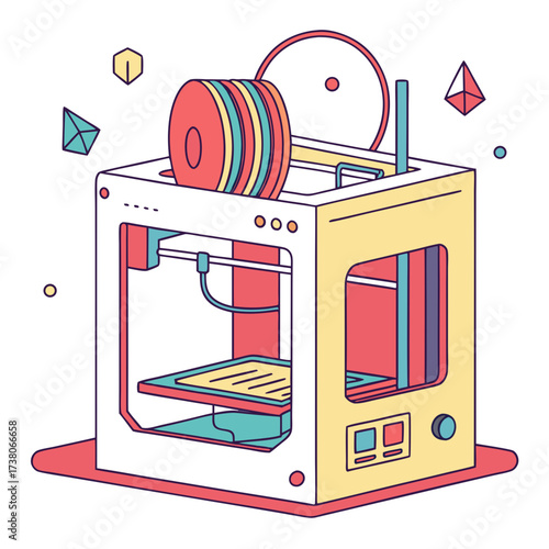 Colorful 3d printer machine with geometric shapes technology