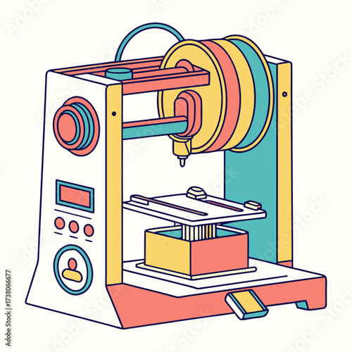 Colorful 3d printer with yellow coral and teal accents