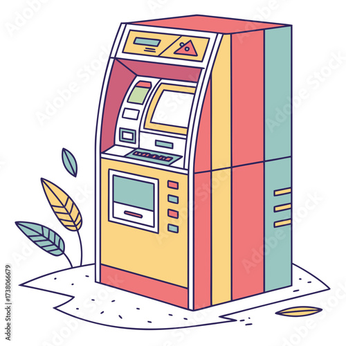 Colorful A T M machine vector with leaves cash machine