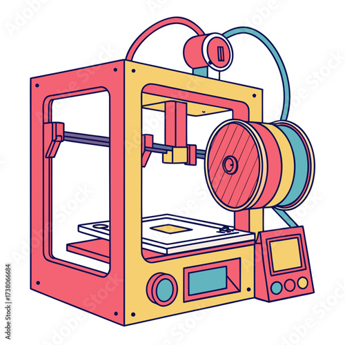 Colorful 3d printer machine with filament spool additive manufacturing